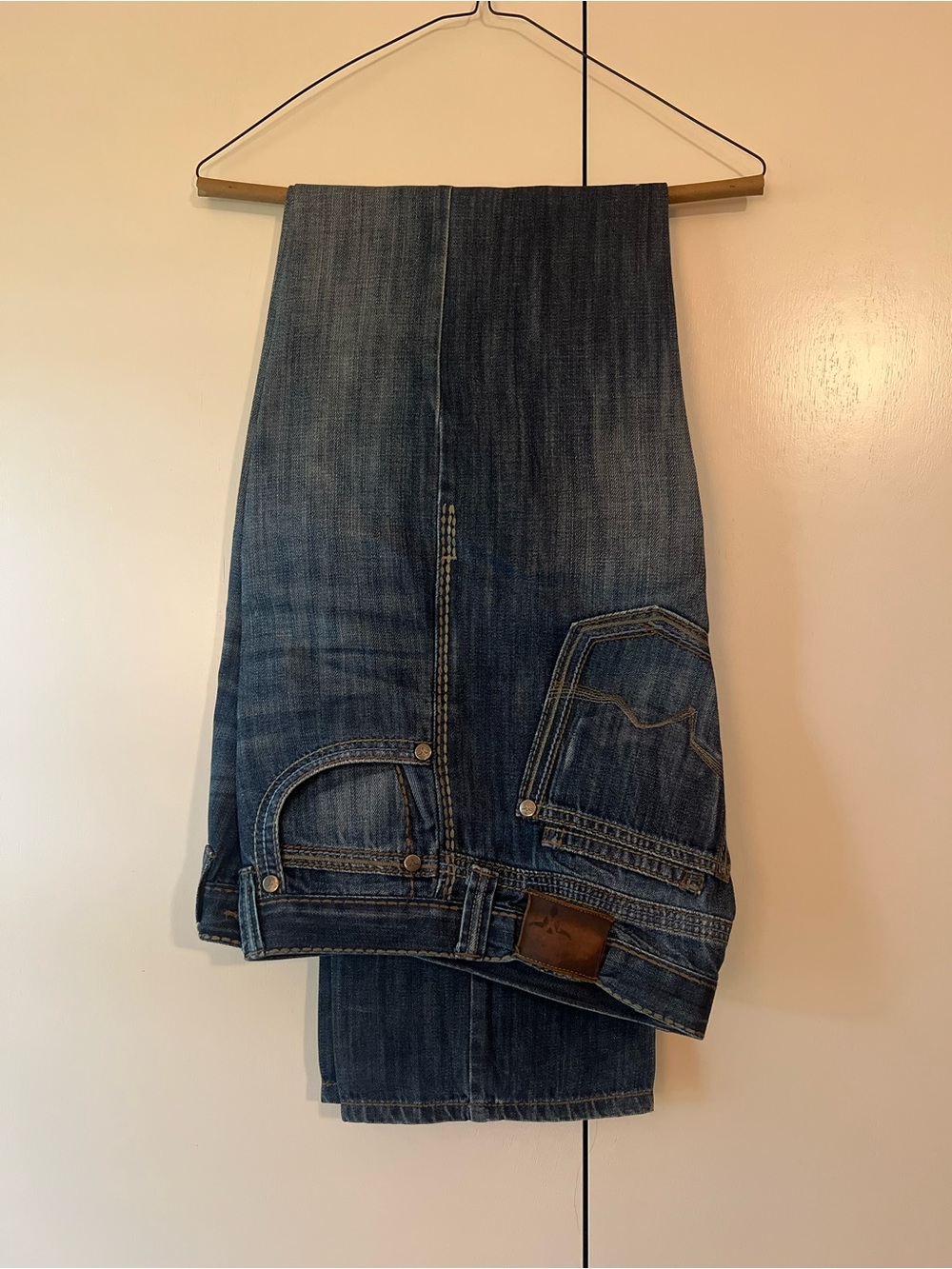 Wrangler Men's Straight-Leg Dark Blue Denim Jeans.